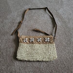 Handcrafted Tan and Cream Woven Shoulder Bag